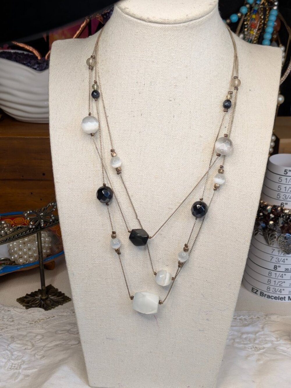 New York & Company Layered Black & White Cat’s Eye Glass Necklace